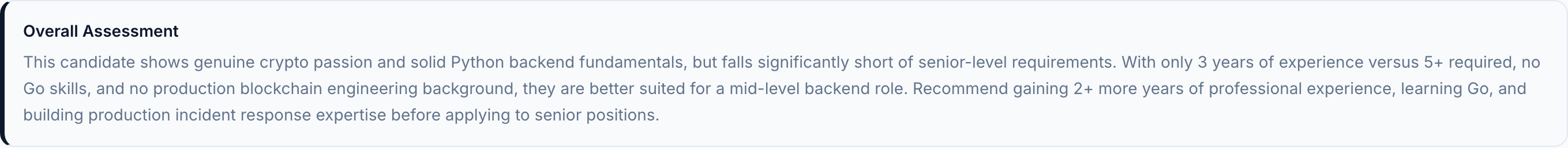 JobJam overall assessment for Oliver Zhang